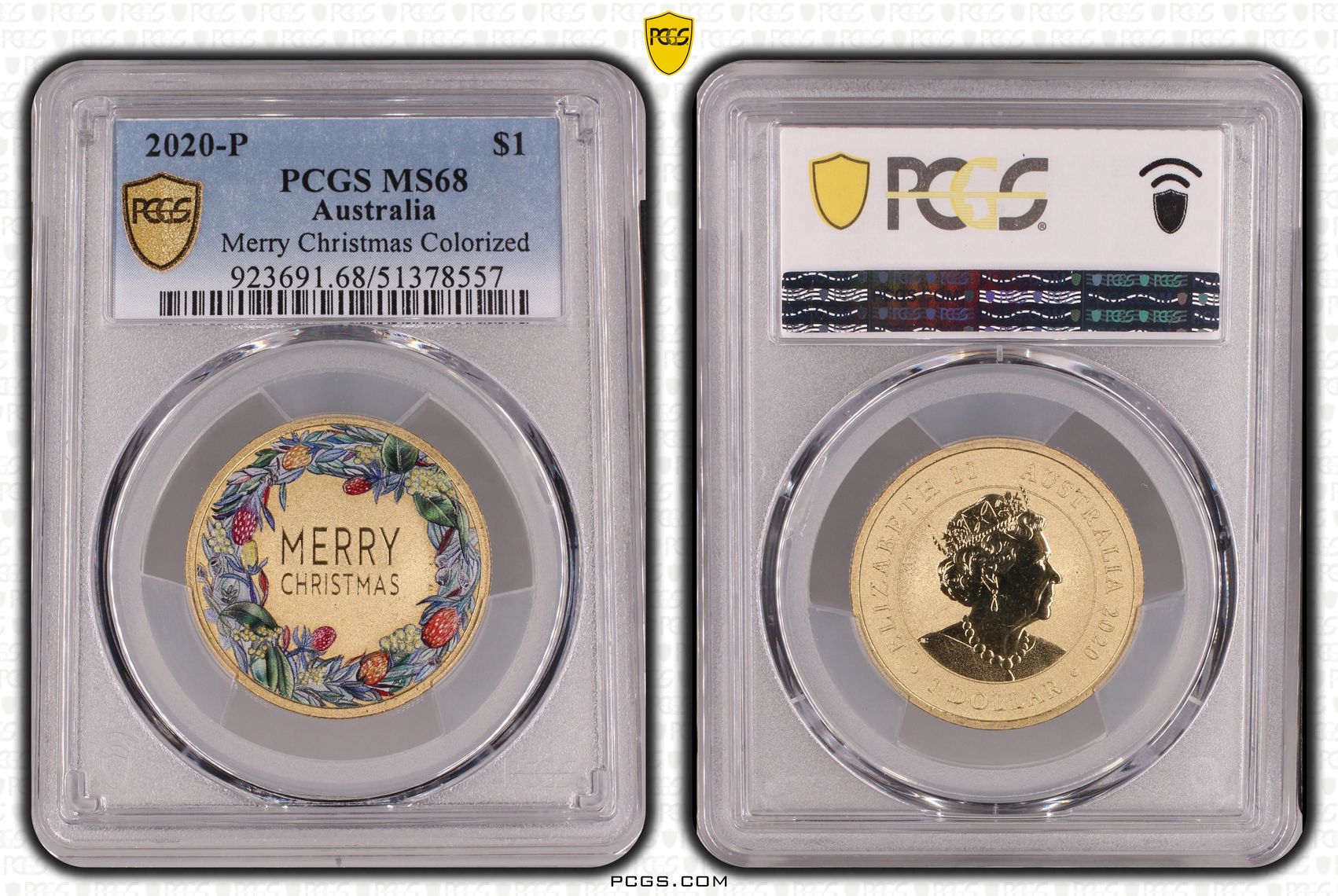 Merry Christmas Colorized, One Dollar, 2020-P, PCGS MS68