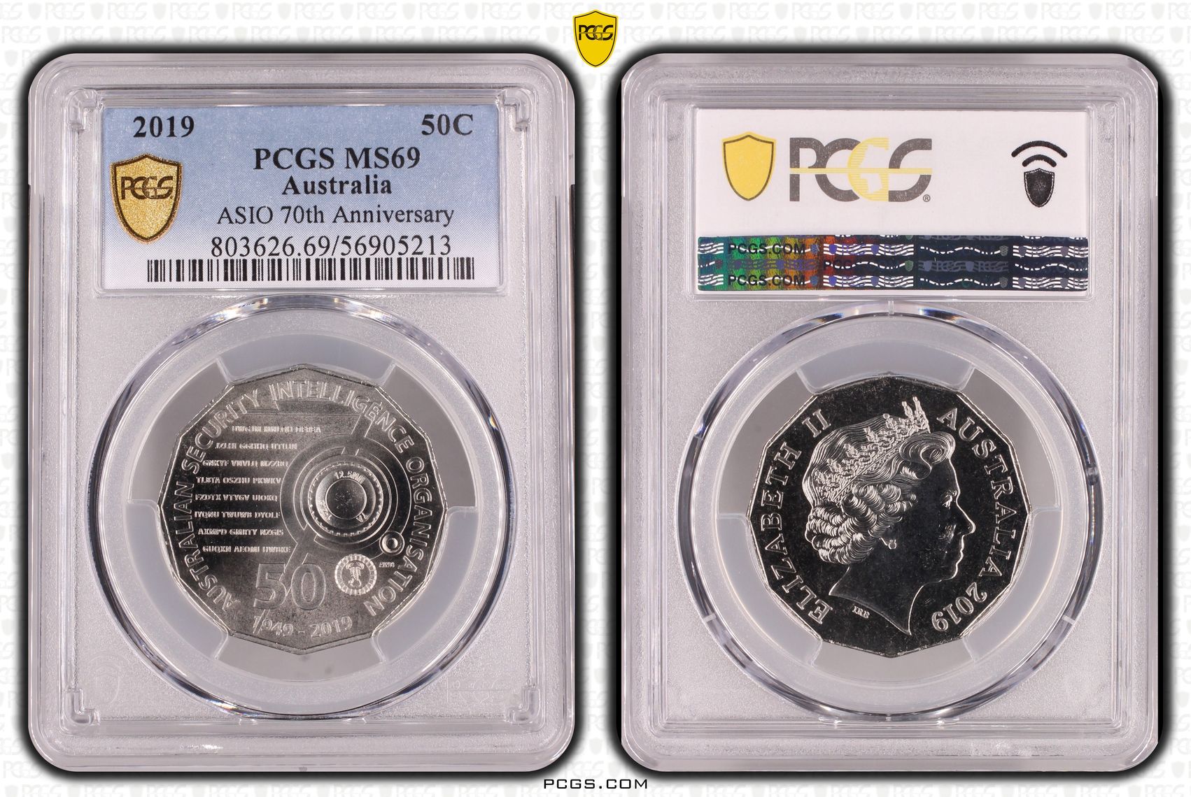 ASIO 70th Anniversary, POP 7/0, Fifty Cent, 2019, PCGS MS69