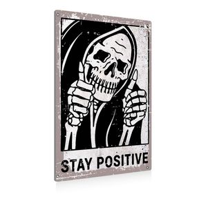 VINTAGE STAY POSITIVE SKULL SIGN METAL TIN SIGN WALL D COR FUNNY RETRO SIGN FOR HOME LIVING ROOM BEDROOM HALLOWEEN DECOR GIFTS - 8