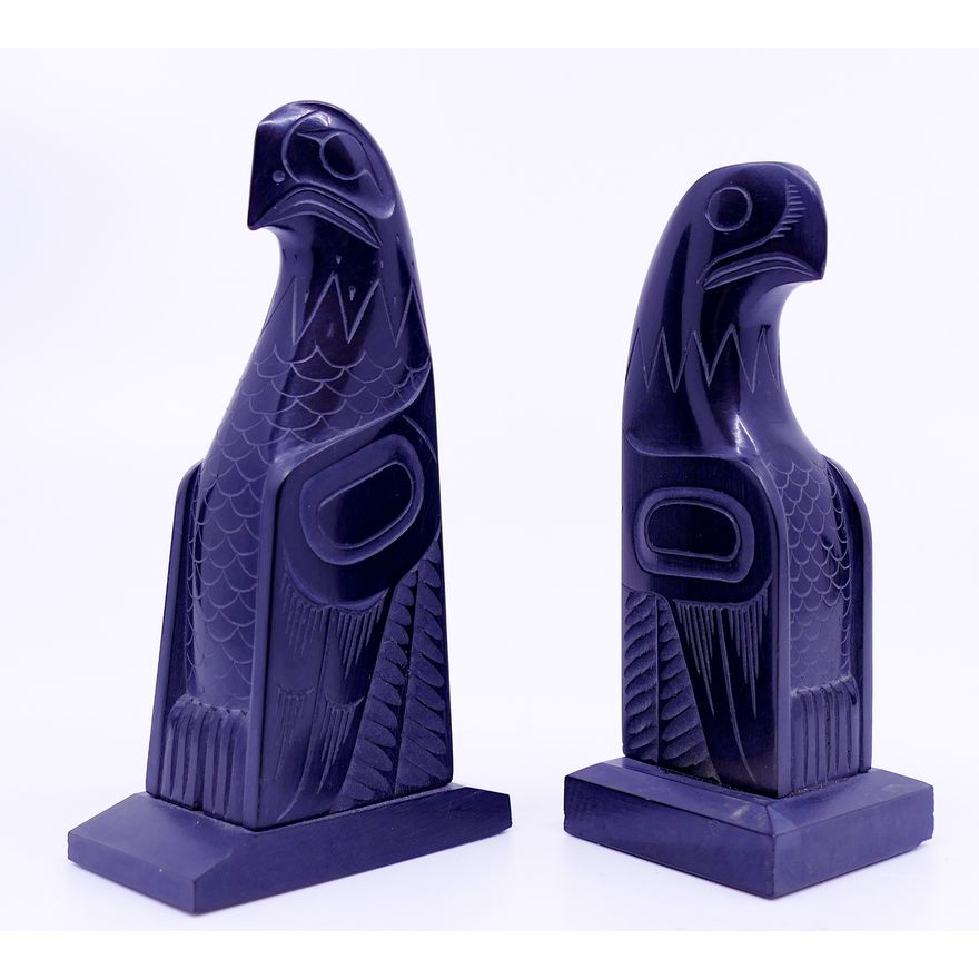 2pc Pat Dixon Eagle Argillite Totem Models- 3.5'' approx