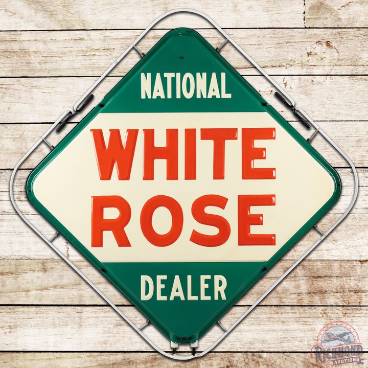 NOS National White Rose Dealer DSP Neon Sign & Original Crate - 9.5 & 9.25