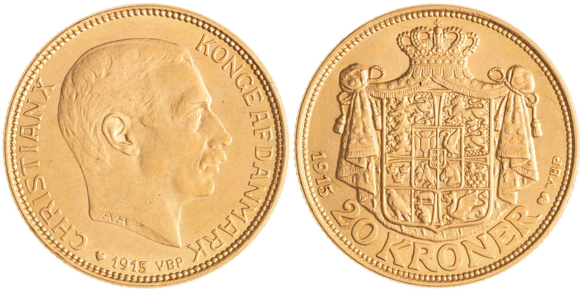 Denmark, Christian X, Twenty Kronor, 1915, aUNC