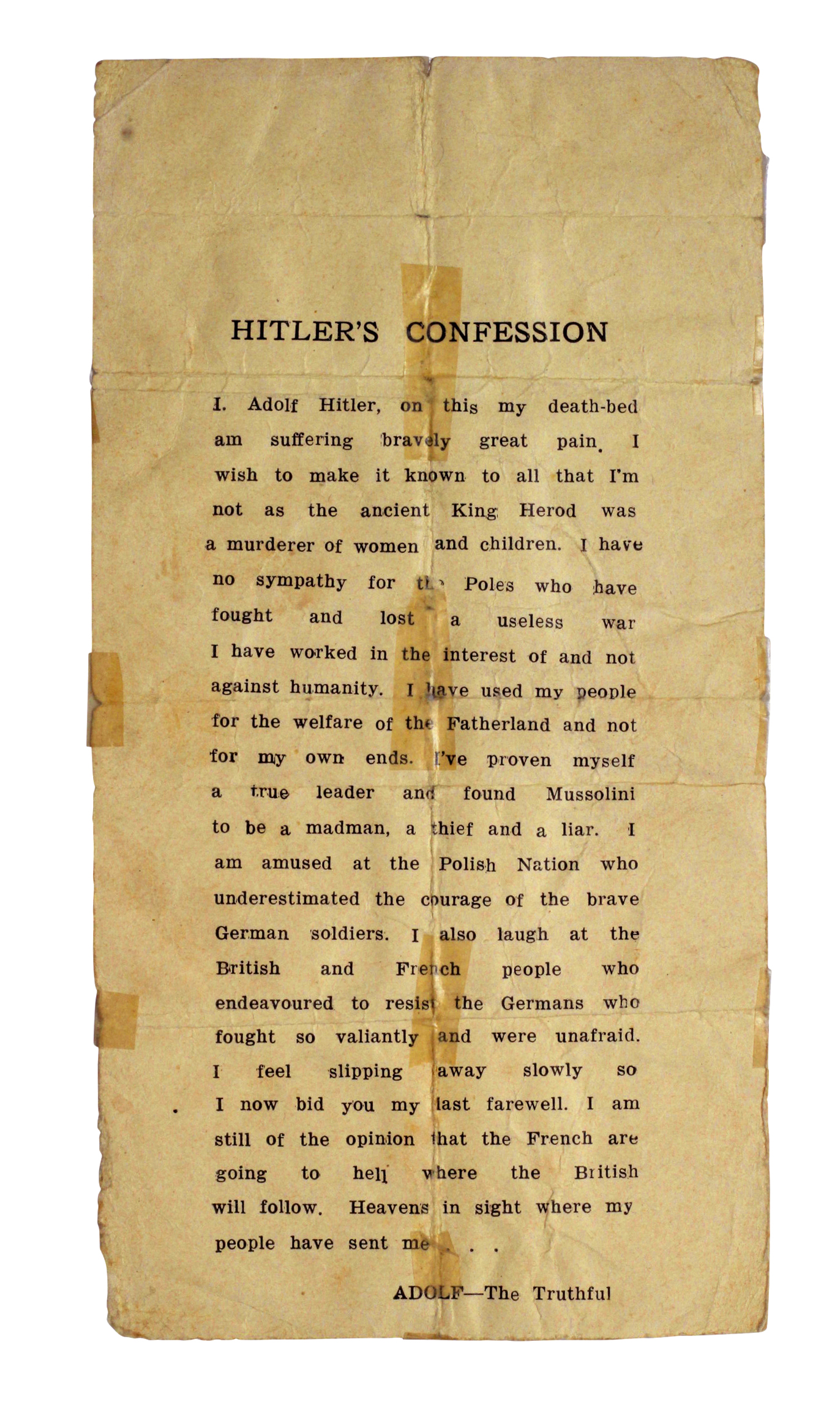 Hitler's Confession Pamphlet, Poor