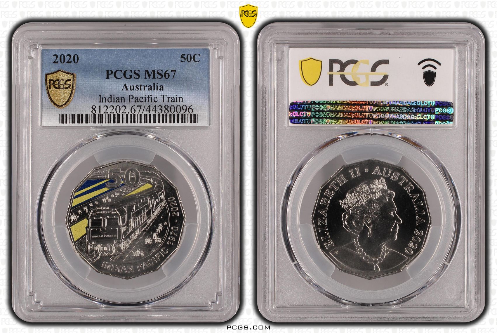 2020 Australia Fifty Cent, 50c Indian Pacific Train PCGS - MS67 -096