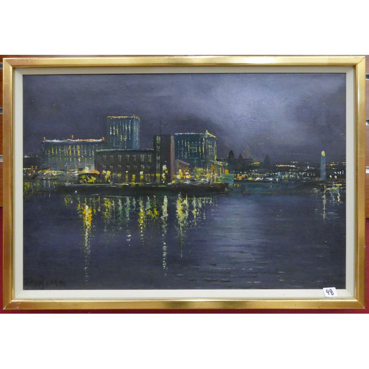 Pilu Arup Jensen Night Scene Oil Painting Framed 14''x20''