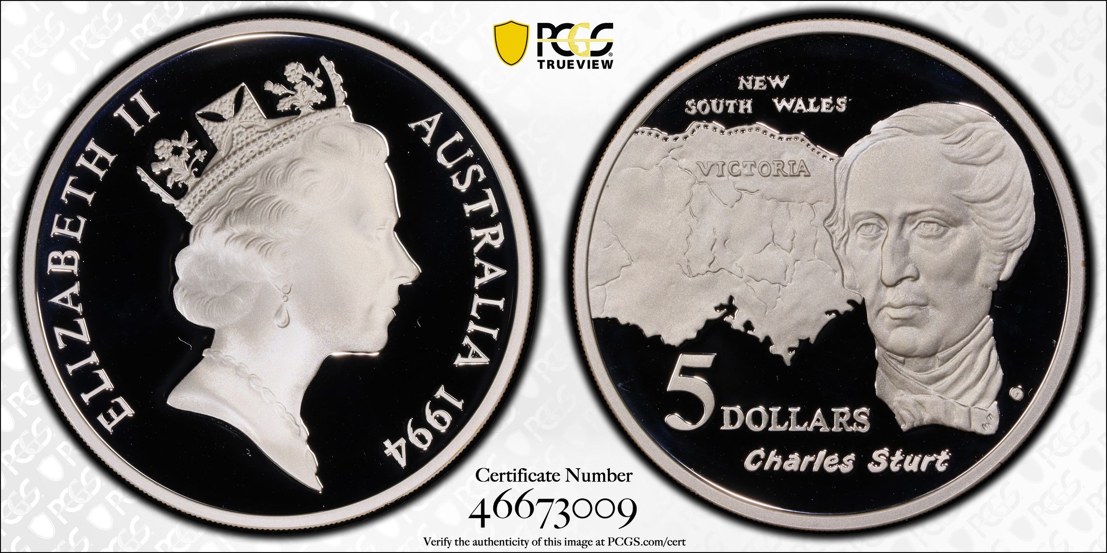 Charles Sturt Australian Explorers, Five Dollar, 1994, PCGS PR69DCAM
