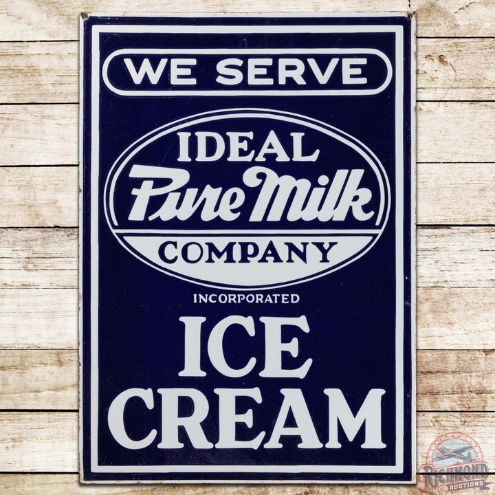 We Serve Ideal Pure Milk Ice Cream DS Porcelain Sign