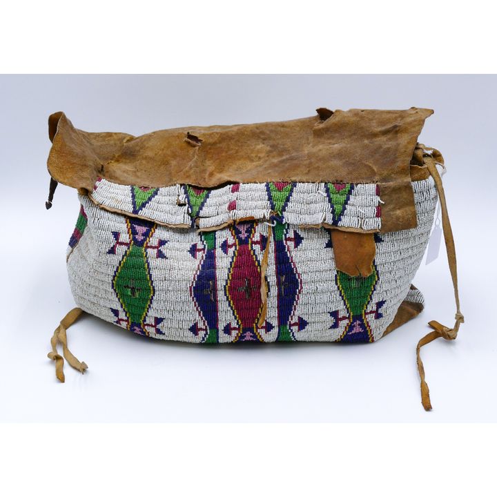 Old Plains Beaded Leather Possible Bag