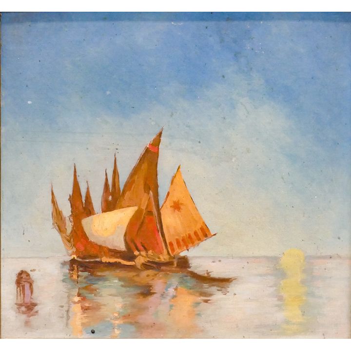 Antique Venetian Boats Oil on Board Framed- 19x20''