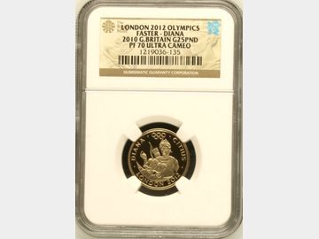 2010 ELIZABETH II OLYMPIC 2012 FASTER- DIANA 25 POUND PF70 UCAM TOP POP!