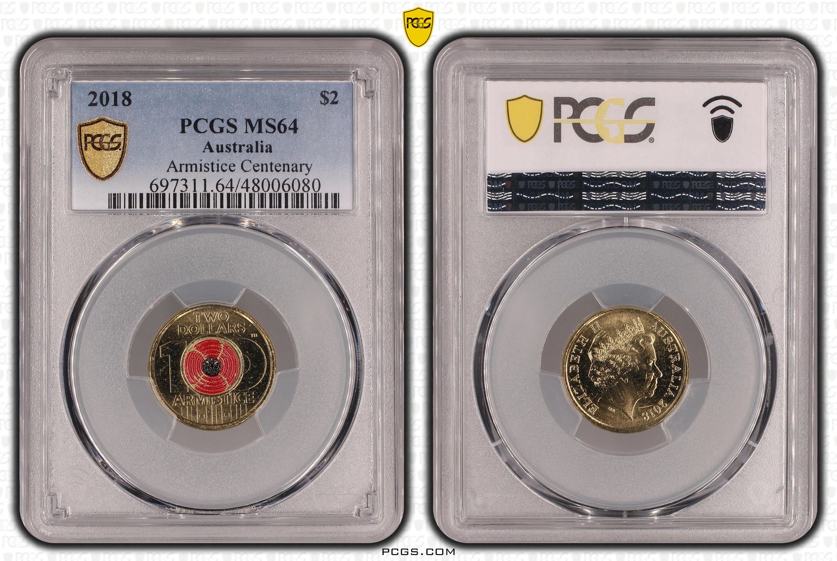 Elizabeth II, Armistice Centenary , Two Dollar, 2018, PCGS MS64