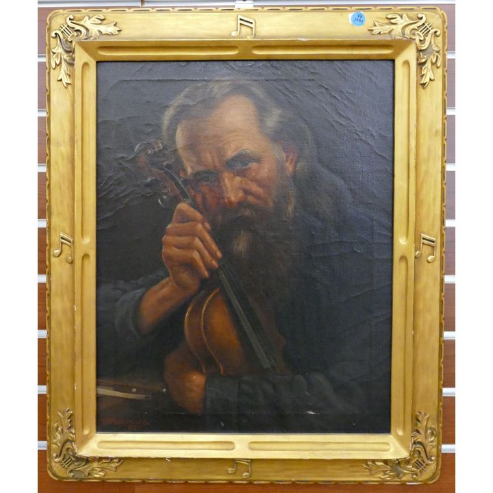 Herbert Muehlenbeck ''Violinist Portrait'' Oil Painting Gilt Framed 24''x20''