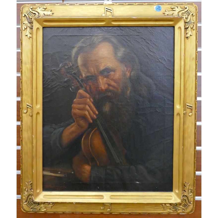 Herbert Muehlenbeck ''Violinist Portrait'' Oil Painting Gilt Framed 24''x20''