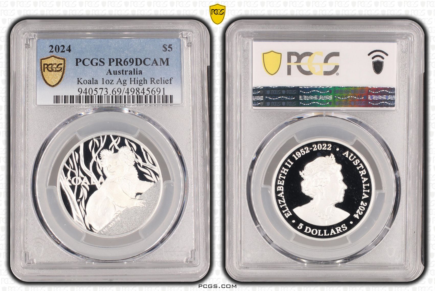 Elizabeth II, Koala 1oz Ag High Relief POP 2/0, Five Dollar, 2024, PCGS PR69DCAM