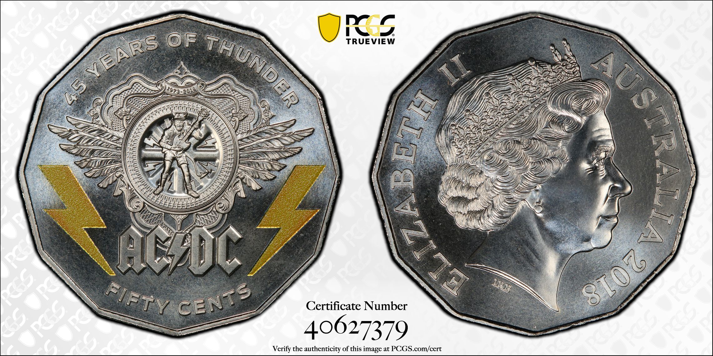 AC/DC 45 Years of Thunder, Fifty Cent, 2018, PCGS MS69