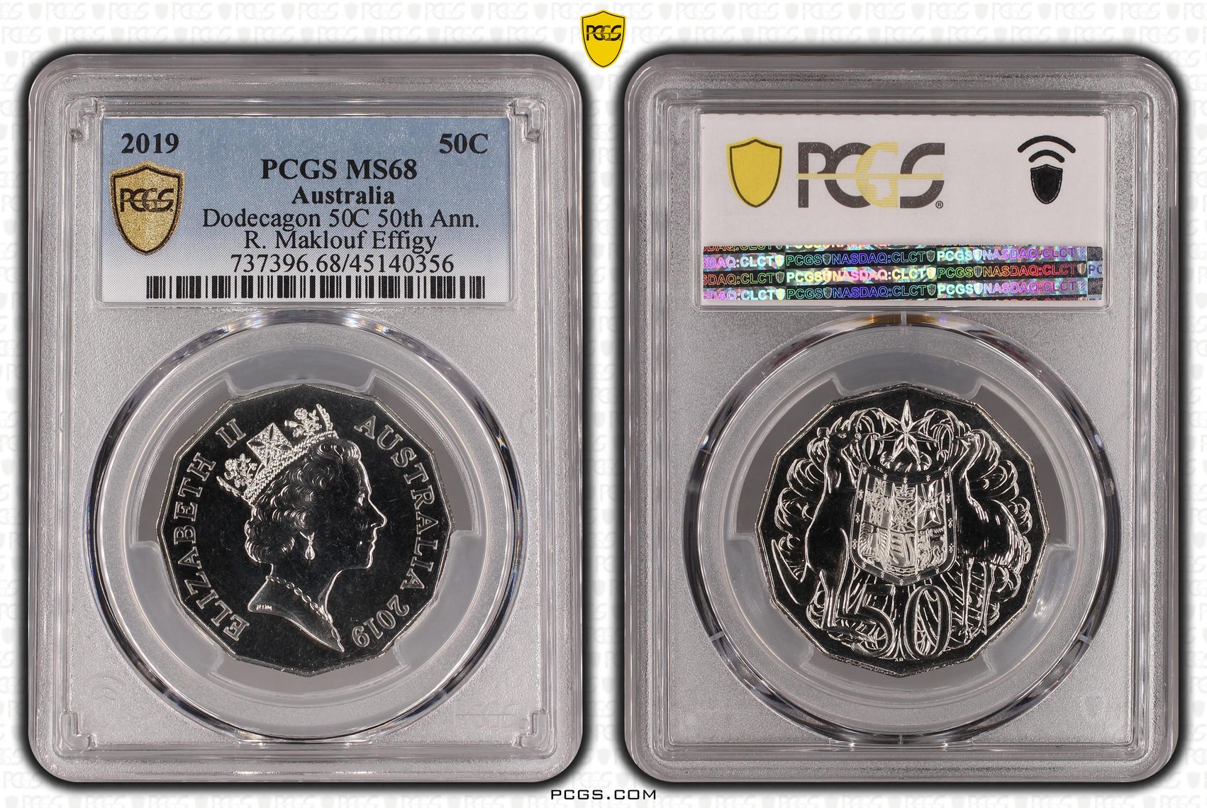 2019 Australia Fifty Cent, 50c Dodecagon 50C 50th Ann. R. Maklouf Effigy PCGS - MS68 -356