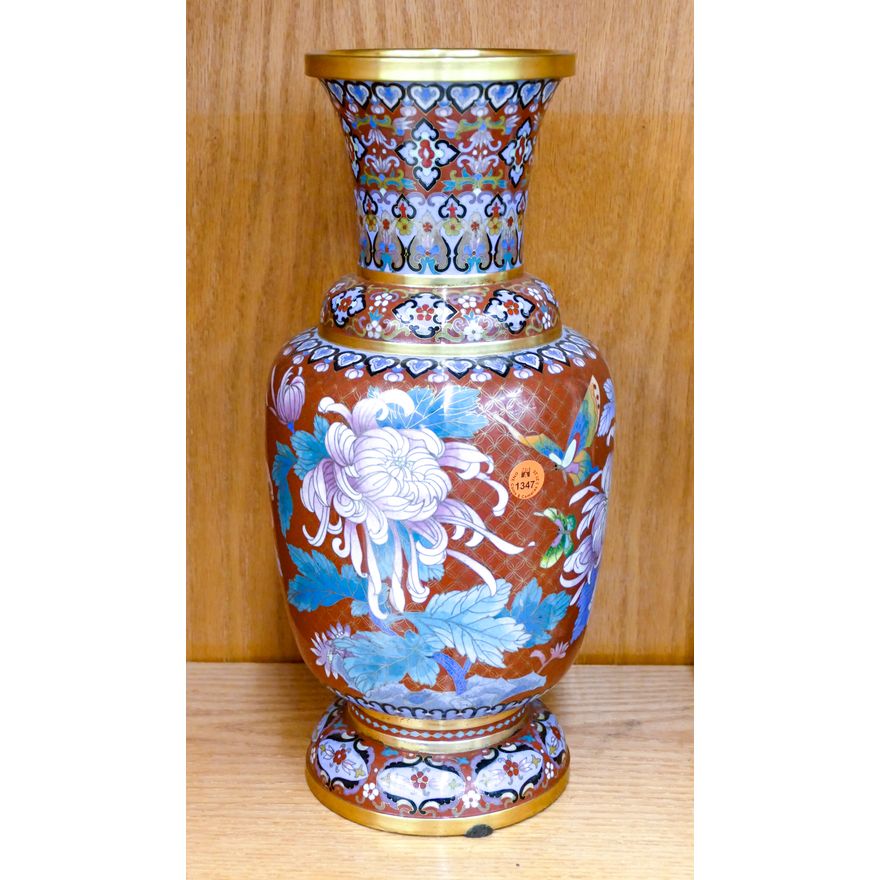 Large Chinese Cloisonne Floral Vase 15''