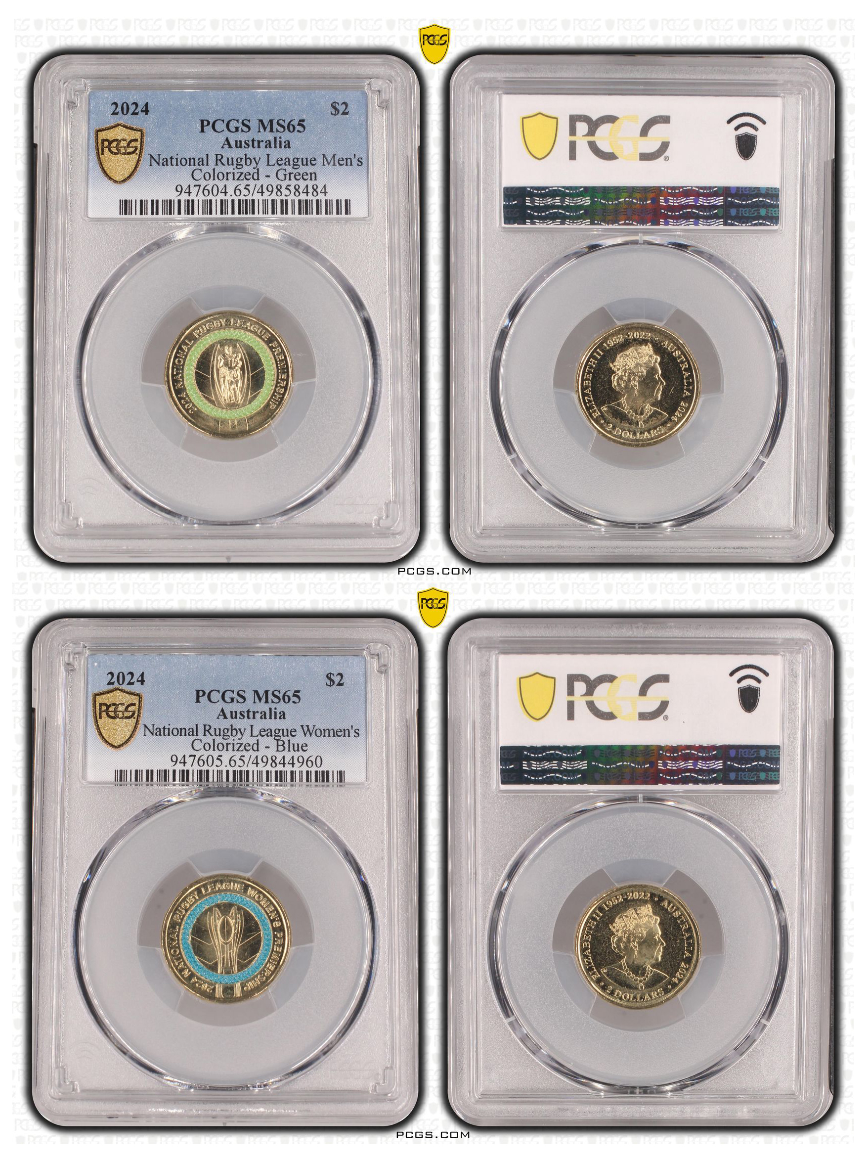 NRL Women's & Men's Colourised, Two Dollars, 2024, PCGS MS65