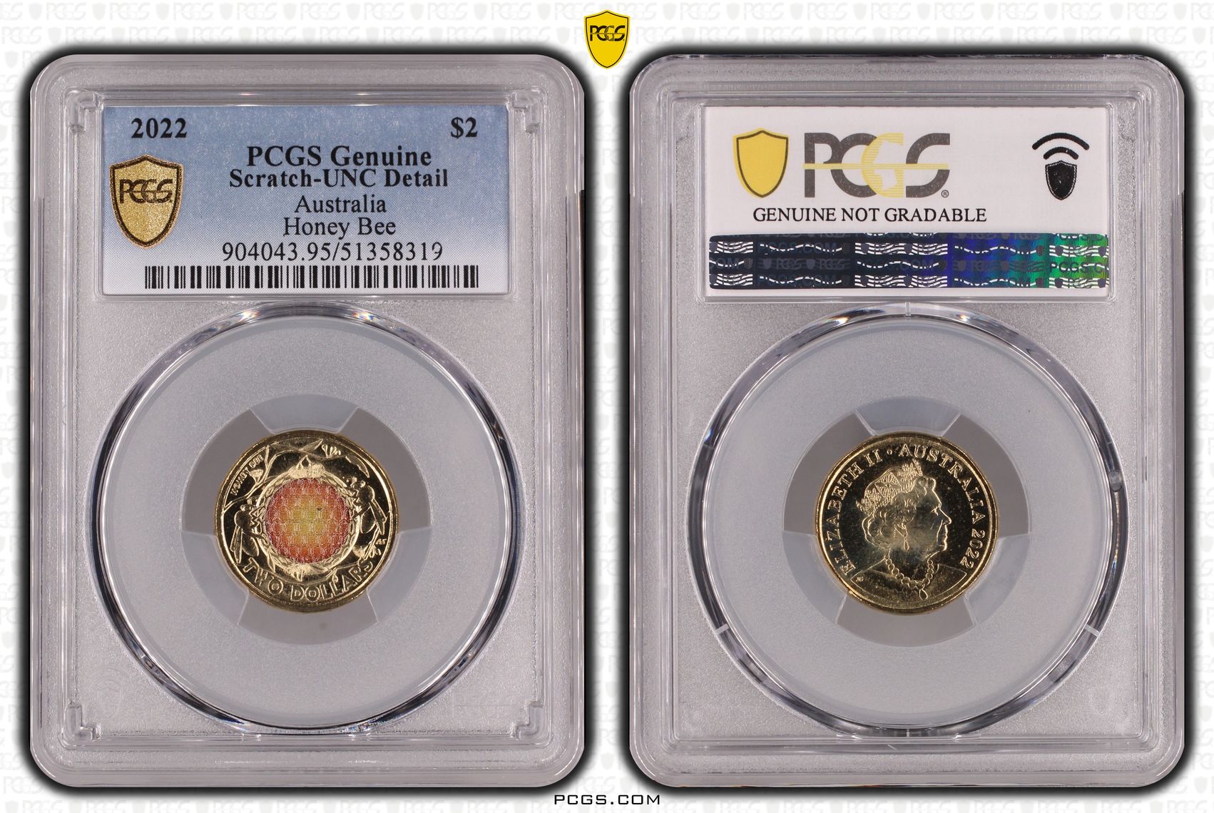 Honey Bee Colorized, Two Dollar, 2022, PCGS Genuine - UNC Details (95 - Scratch)