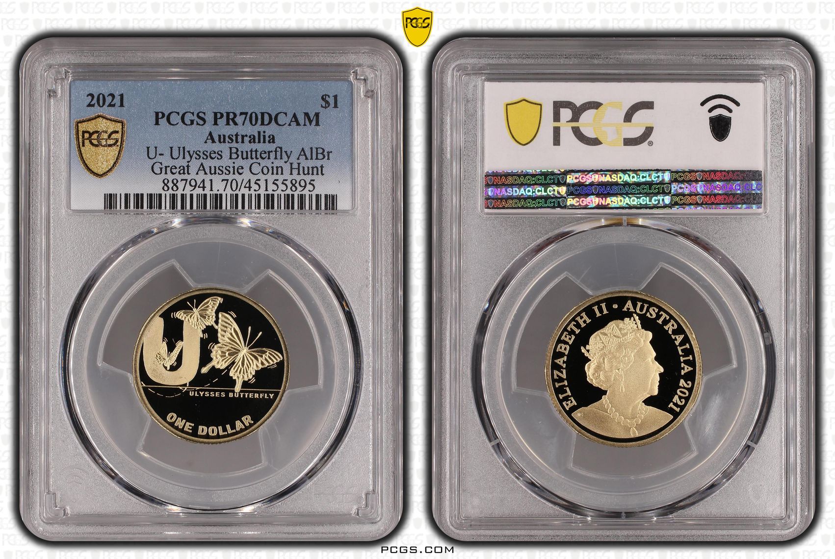 Elizabeth II, U- Ulysses Butterfly AlBr, One Dollar, 2021, PCGS PR 70DCAM
