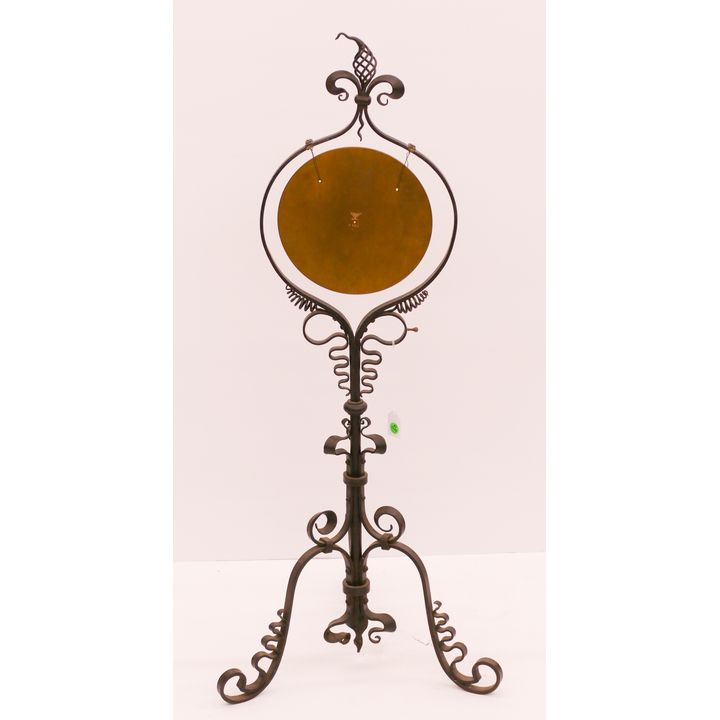 Antique Wrought Iron and Brass Standing Fire Screen- 41x17''