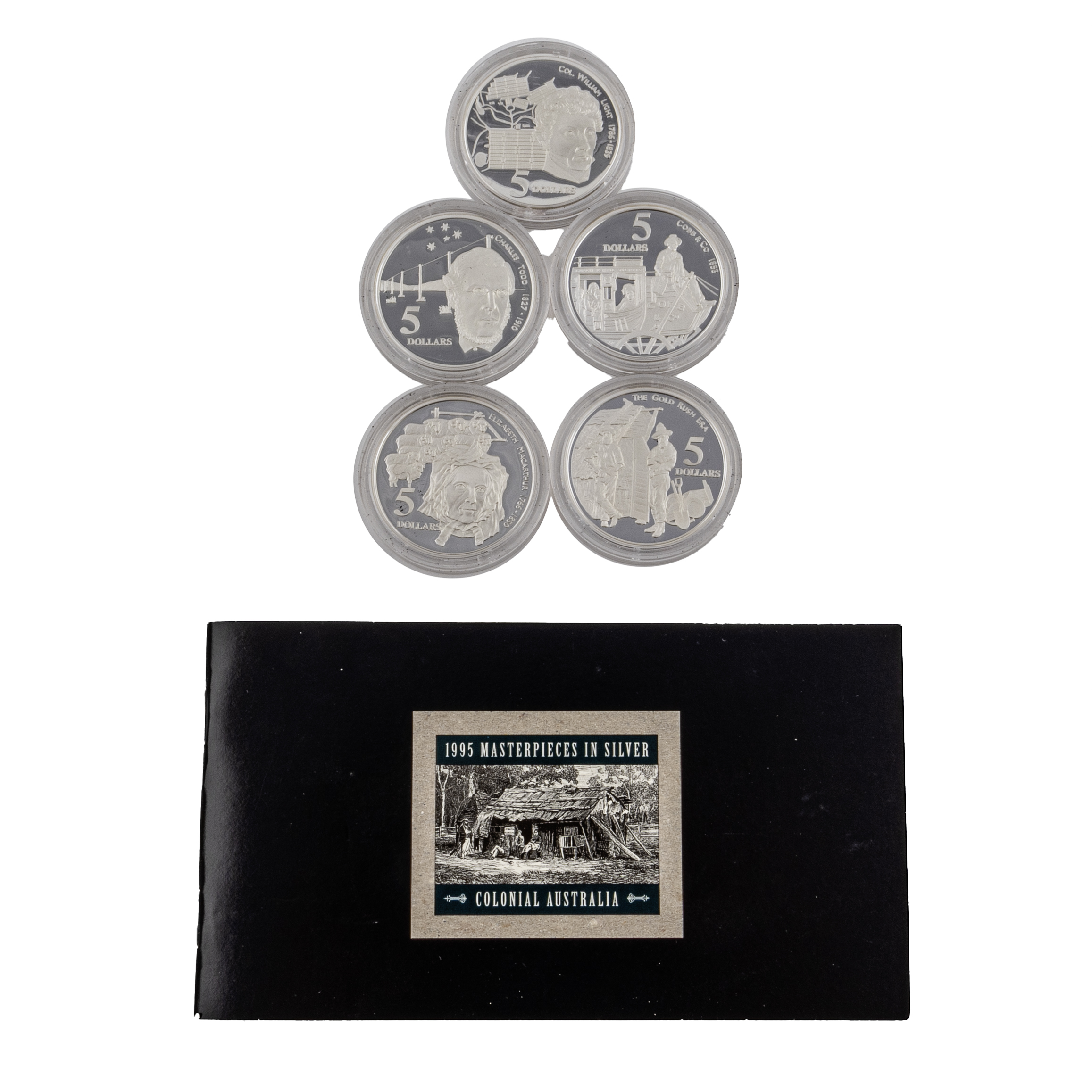 Elizabeth II, Masterpieces in Silver, Colonial Australia, Five Dollars, 1995, FDC