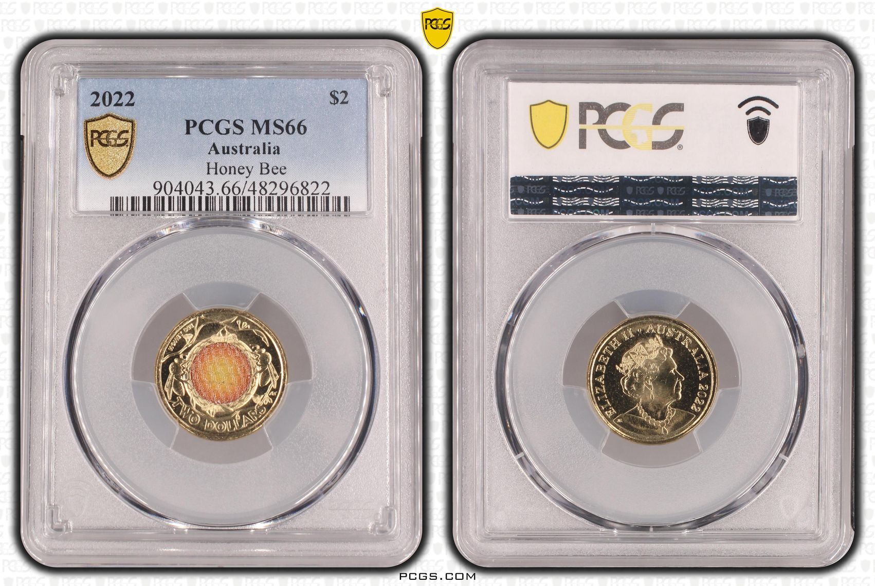 Honey Bee Colourised, Two Dollar, 2022, PCGS MS66