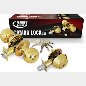 SET OF 1 GRIP TIGHT TOOLS ED02 1 DOOR KNOB & DEADBOLT GOLD COMBO ENTRY LOCK SET DOOR KNOB AND SINGLE CYLINDER DEADBOLT ALIKE: KW1