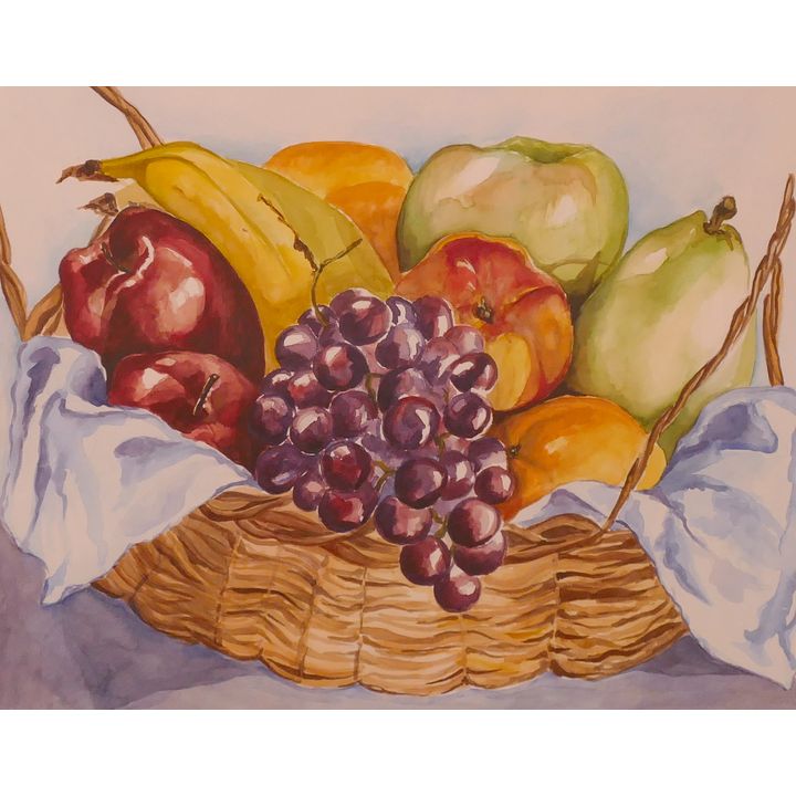 Basket Of Fruit Still Life Watercolor Framed-  25x29''