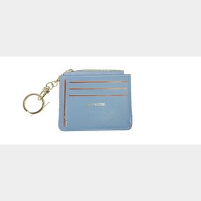 PU Leather Ladies Slim Wallet Purse Card and Coin Holder with Keychain - Blue