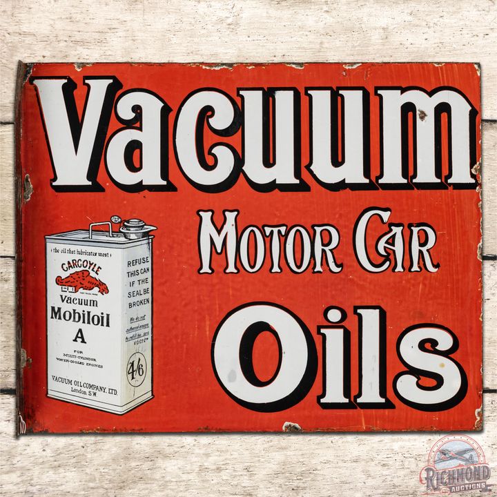Mobil Gargoyle Vacuum Motor Car Oils DSP Flange Sign w/ Oil Can - 7.9 & 7