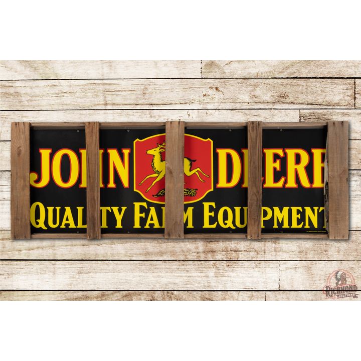 NOS John Deere 4-Legged Logo Quality Farm Equipment DS Porcelain Sign & Original Crate TAC 9.75
