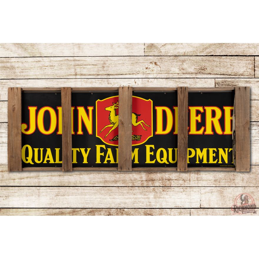 NOS John Deere 4-Legged Logo Quality Farm Equipment DS Porcelain Sign & Original Crate TAC 9.75
