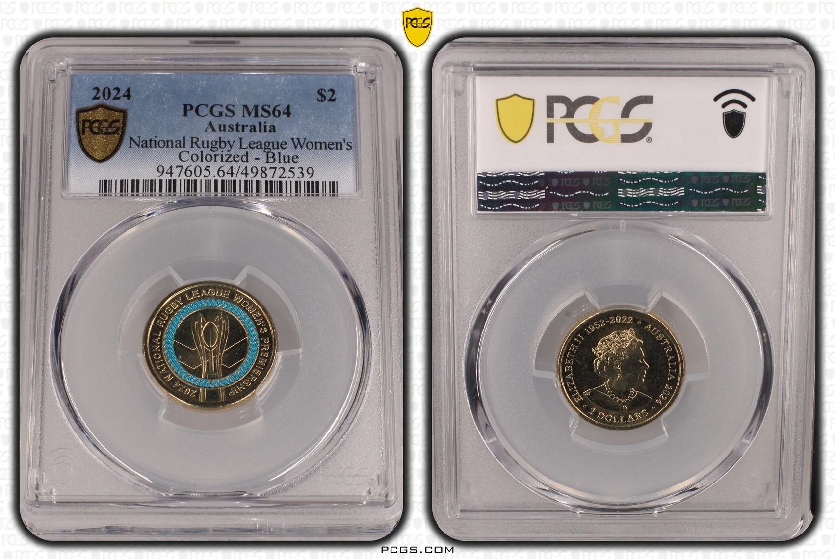 National Rugby League Women's Colorized - Blue , Two Dollar, 2024, PCGS MS64
