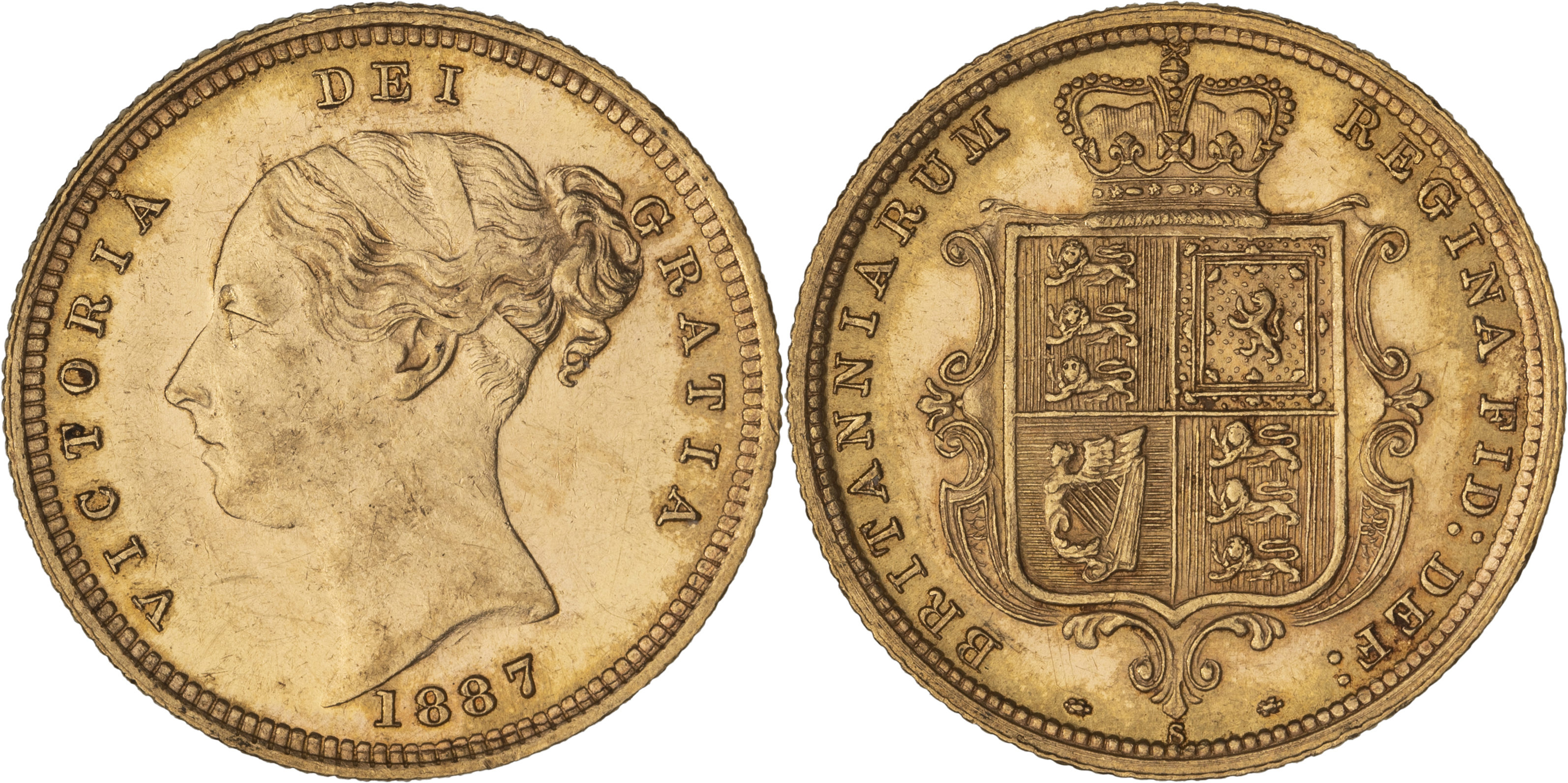 Victoria, Shield Reverse - Young Head, Half Sovereign, 1887-S, UNC