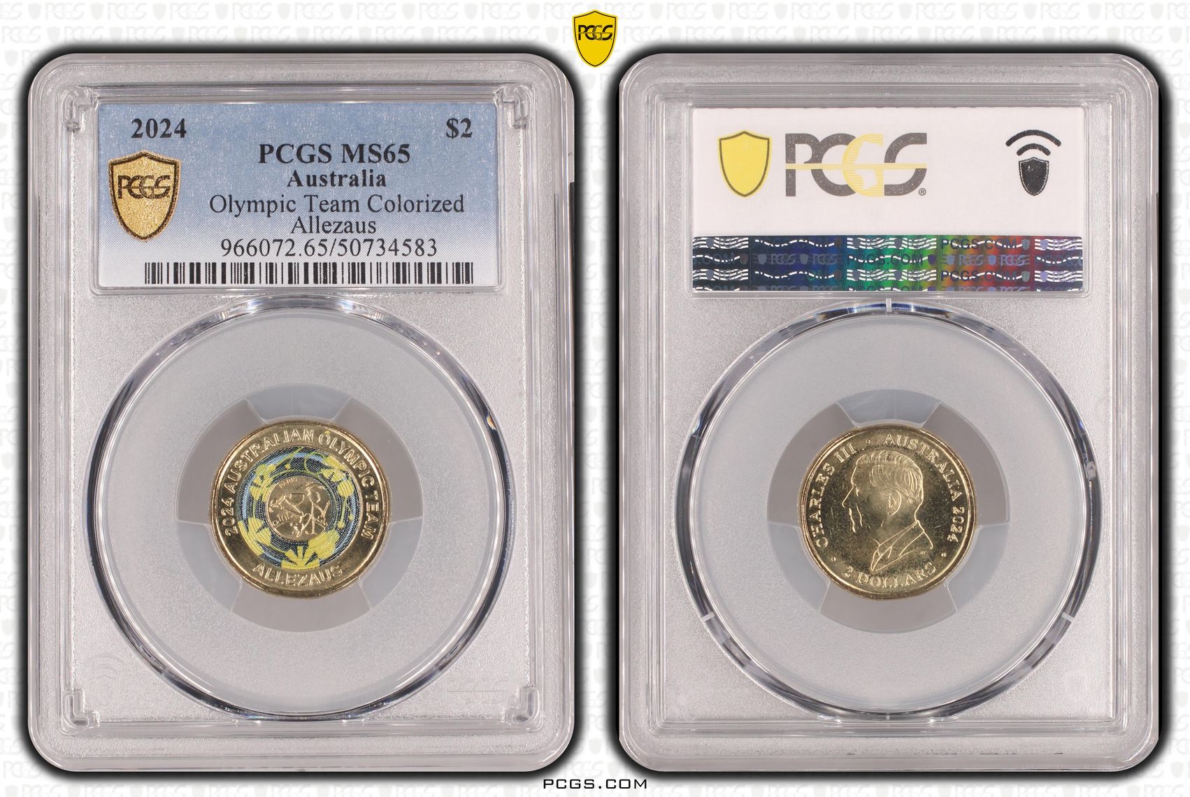 Olympic Team Colorized Allezaus , Two Dollar, 2024, PCGS MS65