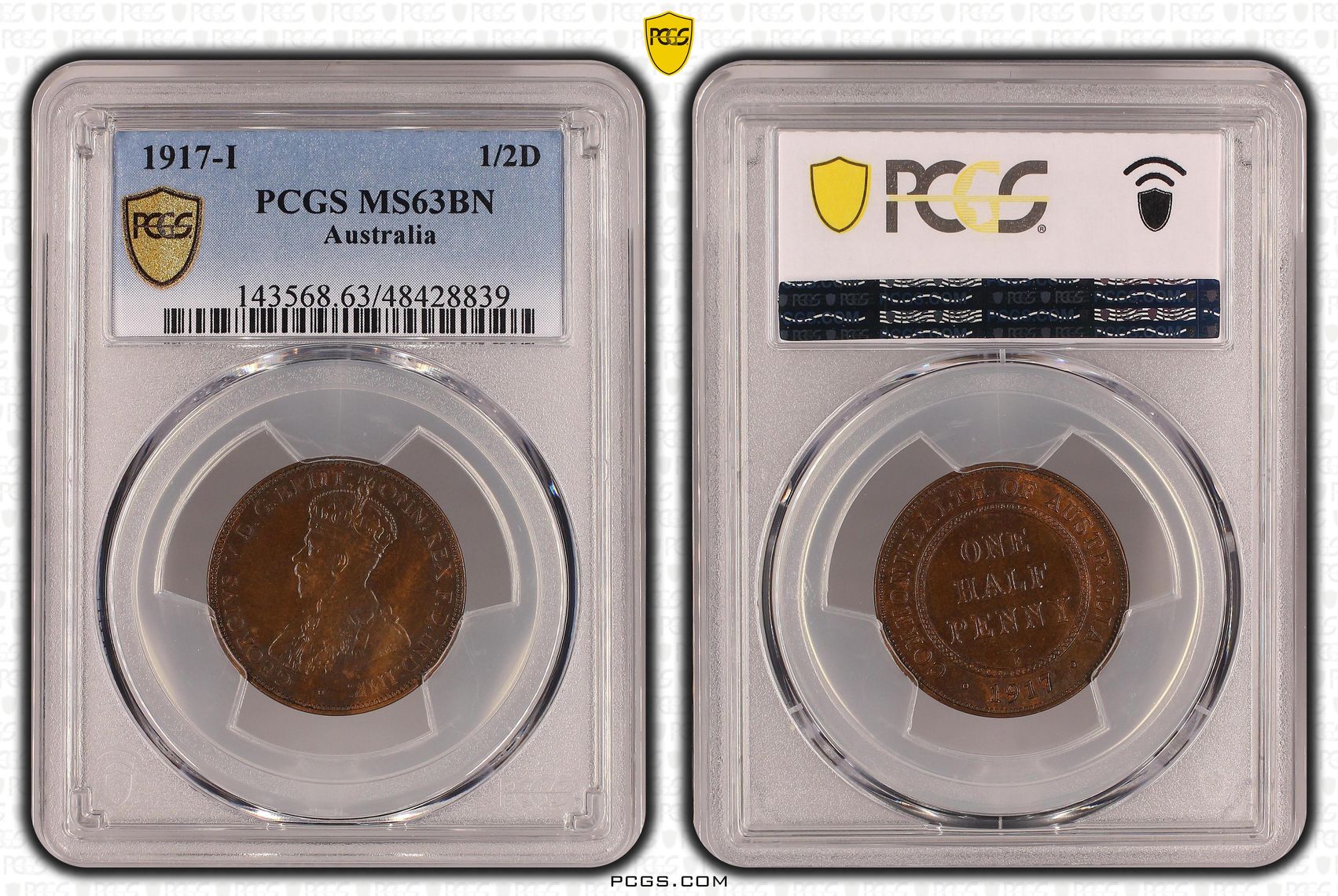 Halfpenny, 1917-I, PCGS MS 63BN