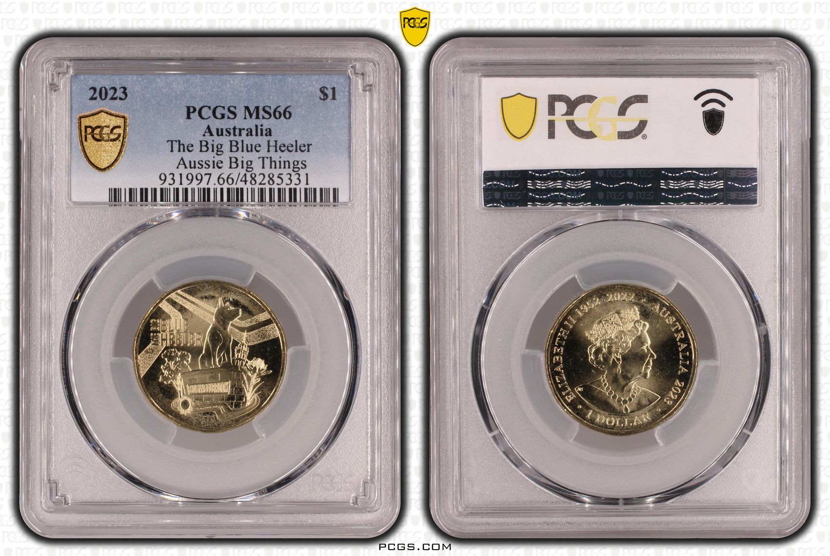 319 · Elizabeth II, The Big Blue Heeler Aussie Big Things , One Dollar, 2023, PCGS MS66