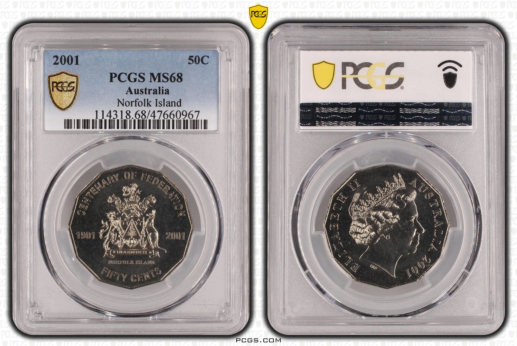 148 · Elizabeth II, Norfolk Island, Fifty Cent, 2001, PCGS MS68