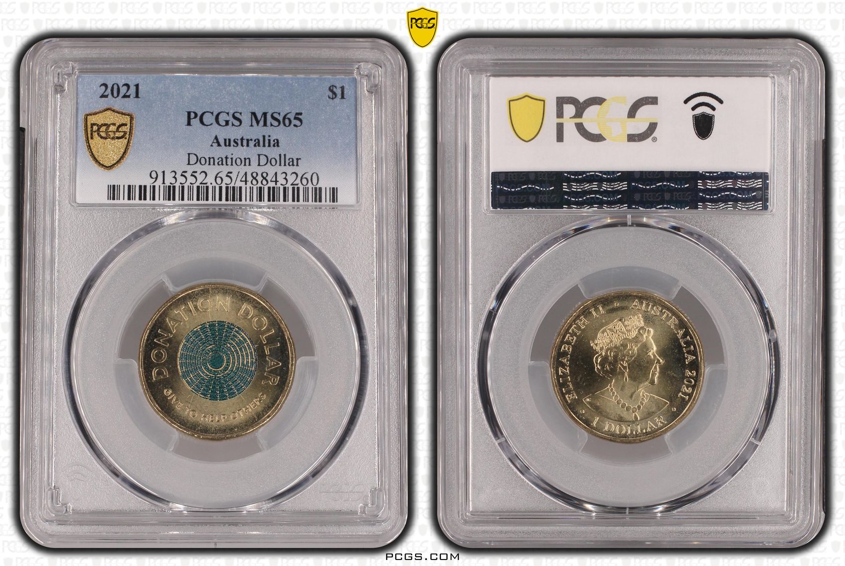 269 · Elizabeth II, Donation Dollar Colorized , One Dollar, 2021, PCGS MS65