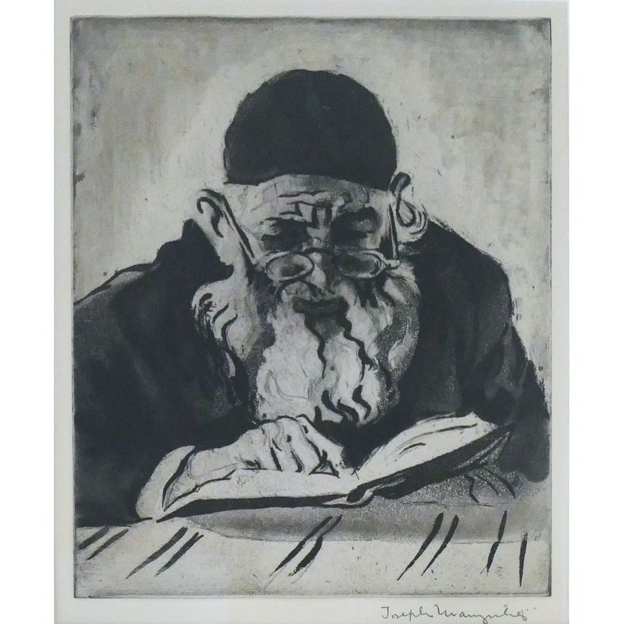 Joseph Margulies ''Absorbed in Study'' (Rabbi) Signed Etching Matted