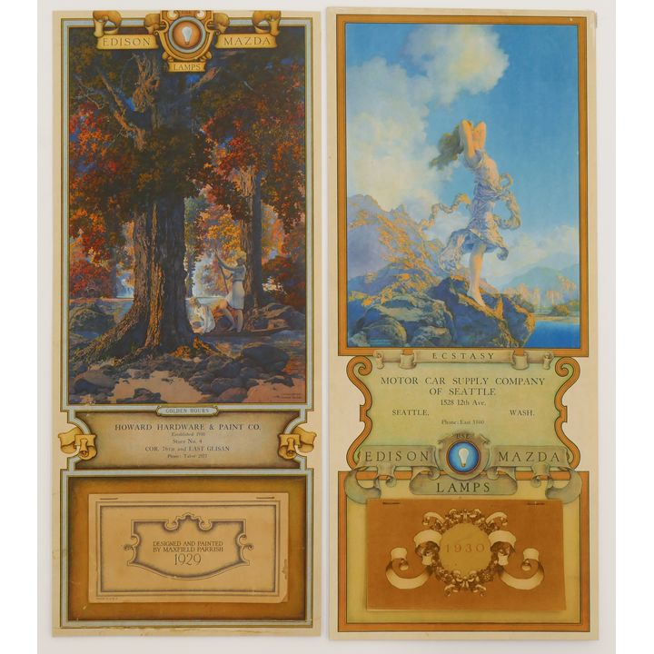2pc Original Maxfield Parrish Calendars 17.5''x7.5'' - One trimmed