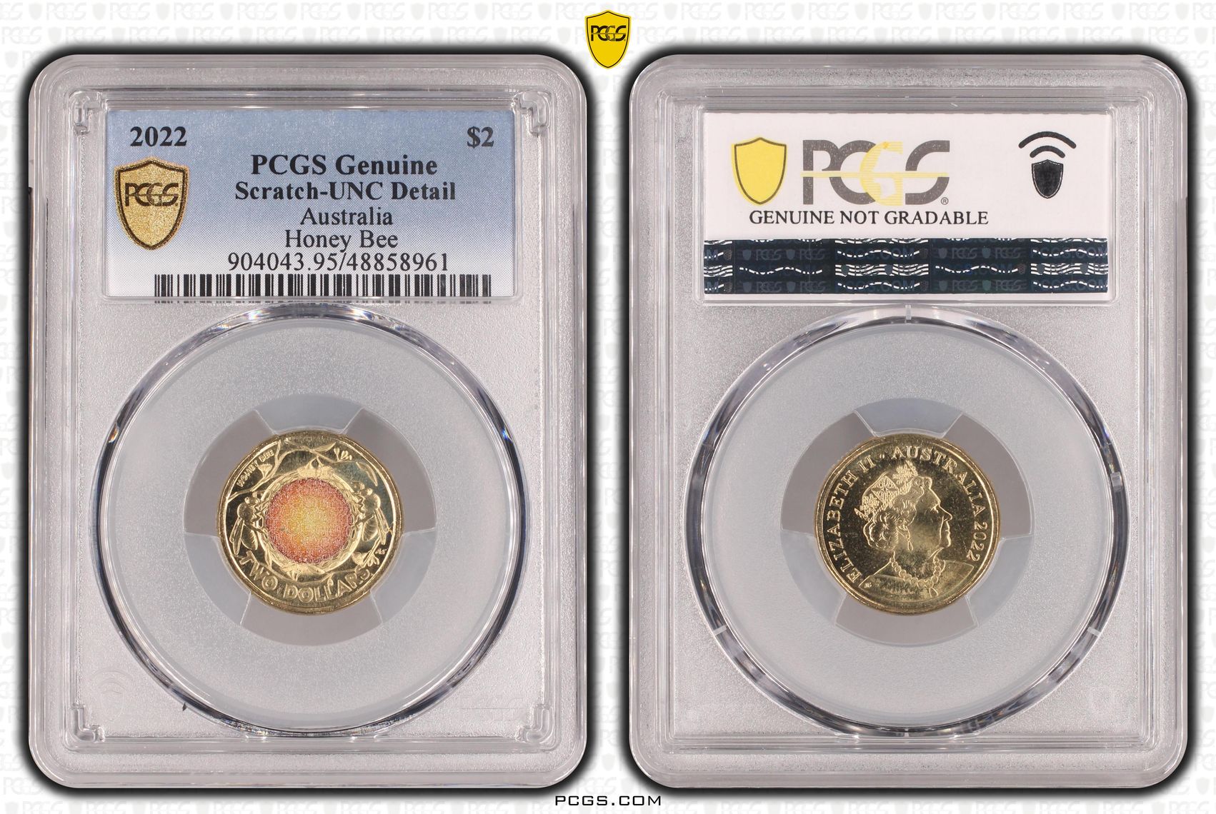 Honey Bee Colorized, Two Dollar, 2022, PCGS Genuine - UNC Details (95 - Scratch)