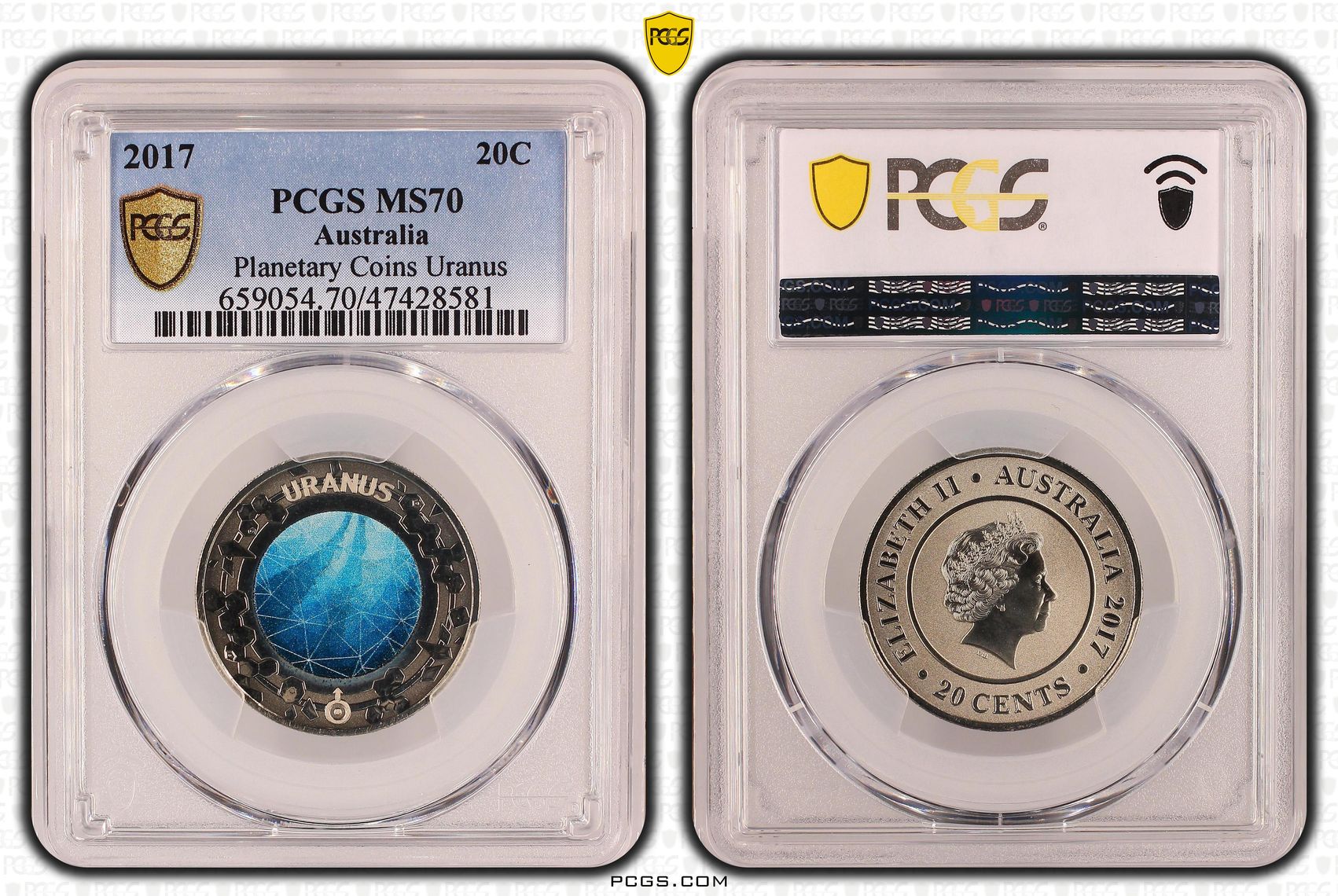 Planetary Coins Uranus, Twenty Cent, 2017, PCGS MS 70