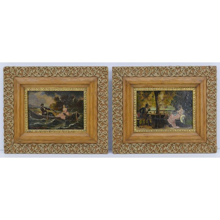 Pair Antique Museum Copy Small Oil Paintings Framed 8''x10''