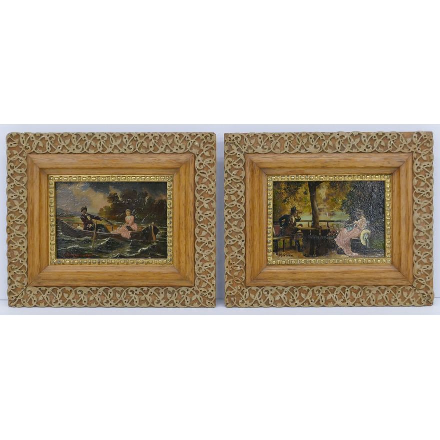 Pair Antique Museum Copy Small Oil Paintings Framed 8''x10''