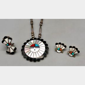 Sunface Inlay Necklace, Earrings, And Ring Ensemble
