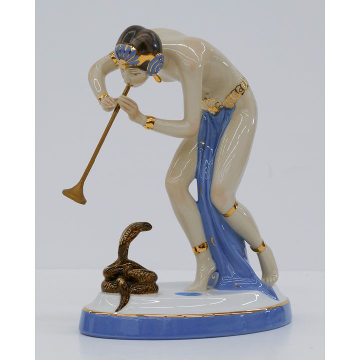 Royal Dux Porcelain Snake Charmer Figurine 8''