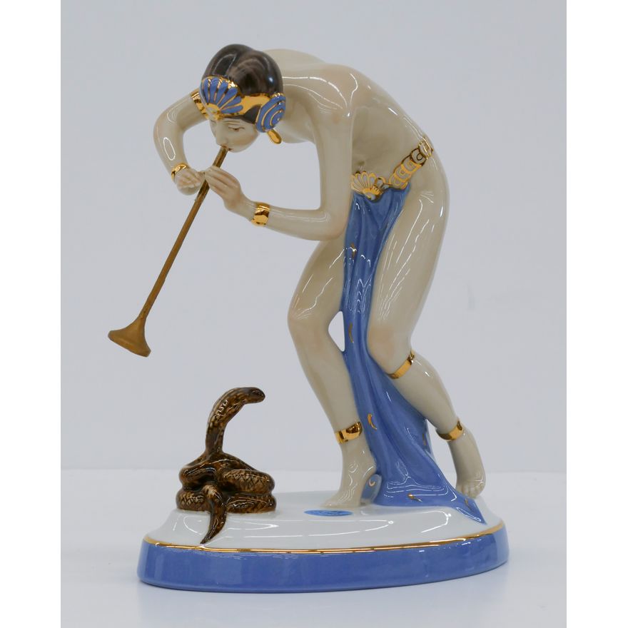 Royal Dux Porcelain Snake Charmer Figurine 8''