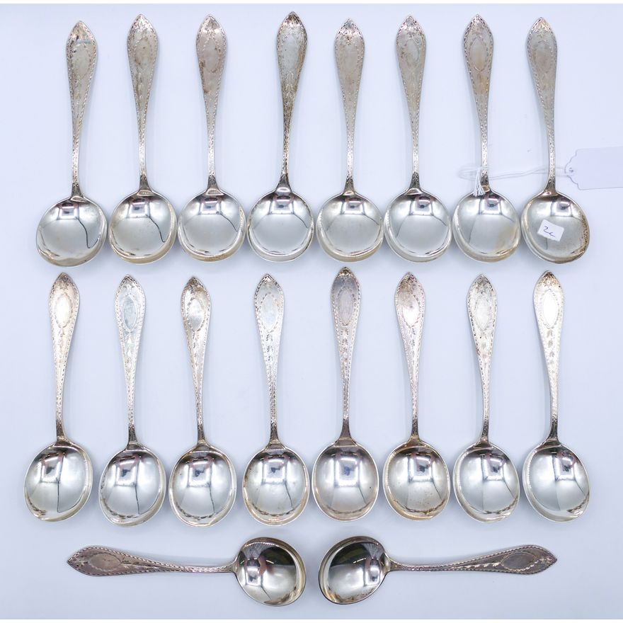 Set 18 Shreve, Crump and Low Sterling Soup Spoons 6.5'' - 801 Grams TW